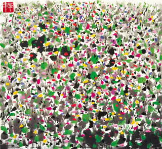 Wu Guanzhong 吳冠中, A Field of Flowers and Grasses 花草地, 2001