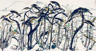 Wu Guanzhong 吳冠中, Pines upon Snowcapped Mountains 松與雪山, 1988